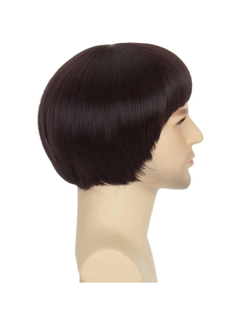 Men's Dark Brown Retro Bowl Cut Straight Synthetic Mushroom Hairpiece Bangs Wig